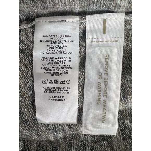 Loft Petites Women Grey Sparkle Cardigan Size M Petite Open Front 3/4-Sleeve - Picture 10 of 12